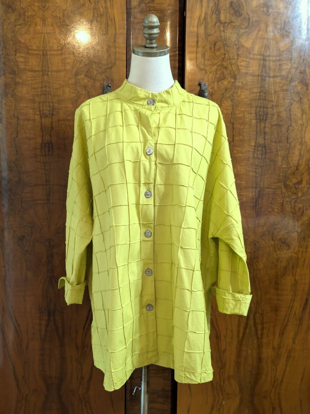 Ali Miles Wearable Art Pucker Square Textured Button Down Shirt Tunic Plus 2X